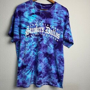 Strokers Dallas Custom Choppers Motorcycle Blue Tie Dye Graphic Tee Biker Size M